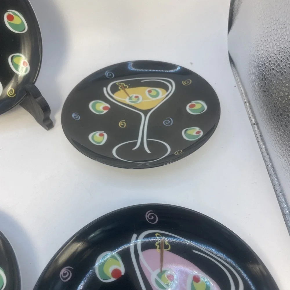 BLACK‎ Martini Canape 4pc Dessert Plate Set  4 INCH